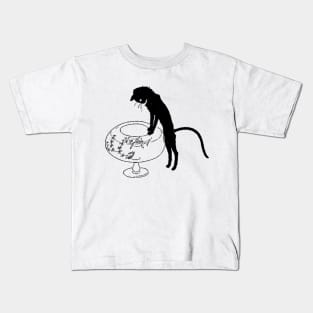 Black Cat cat watching fish Kids T-Shirt